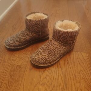 BearPaw Zebra Print Ankle Boots